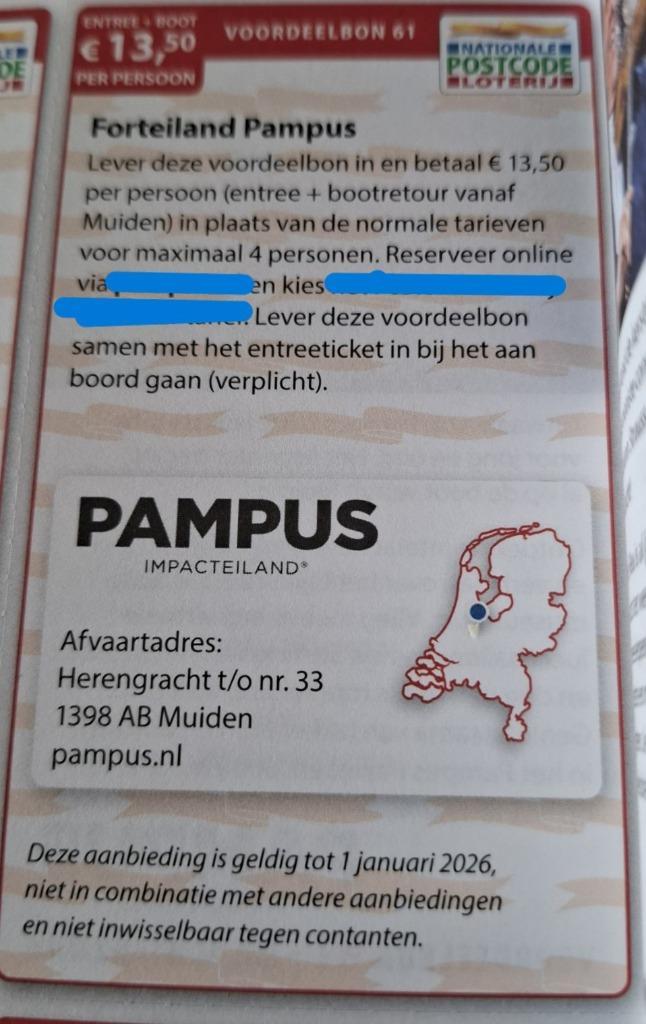 Forteiland Pampus entree + boot € 13,50 p.p., Tickets en Kaartjes, Musea, Drie personen of meer, Kortingskaart