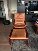 Vintage IKEA Poang stoel + voetensteun, Huis en Inrichting, Fauteuils, Ophalen, Gebruikt, 100 tot 125 cm, Leer