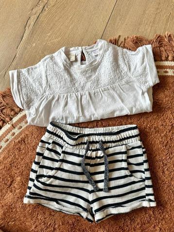 Setje ZARA korte broek bloesje shirt broderie 86 92 a NIEUW beschikbaar voor biedingen
