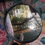 Vintage spiegel met metalen rand zwart, Minder dan 50 cm, Rond, Ophalen of Verzenden, Zo goed als nieuw