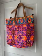 Boho Thaise grote blockprint canvas tas met leren handvaten, Ophalen of Verzenden, Nieuw, Paars