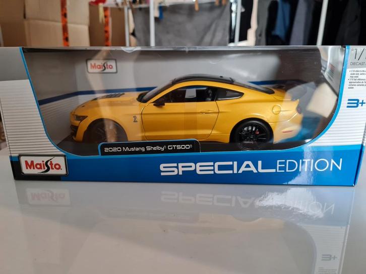 2020 Mustang Shelby GT 500 geel metallic 1:18 (Maisto), Hobby en Vrije tijd, Modelauto's | 1:18, Nieuw, Auto, Maisto, Ophalen of Verzenden