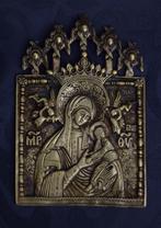 Antiek bronzen Reisicoon, Icoon, Moeder Gods, Rusland, 19de, Antiek en Kunst, Ophalen of Verzenden