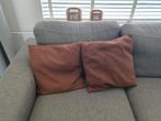 Lederlook suede leren kussens sierkussens cognac bruin, Ophalen of Verzenden, Gebruikt, Bruin, Vierkant
