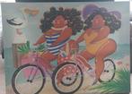 Dikke Dames op de fiets, Huis en Inrichting, Ophalen, Zo goed als nieuw, Schilderij, 75 cm of meer