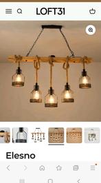 Industriële hanglamp met henneptouw en 5 lichtpunten, Huis en Inrichting, Lampen | Hanglampen, 50 tot 75 cm, Nieuw, Ophalen of Verzenden
