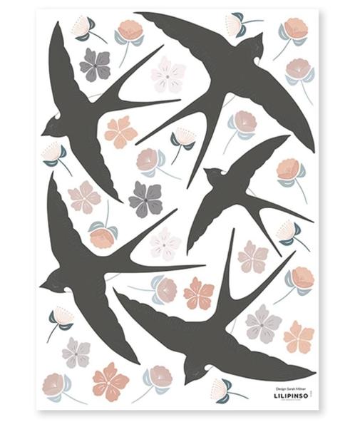 Muursticker Sticker Zwaluwen en Bloemen Lilipinso, Kinderen en Baby's, Kinderkamer | Inrichting en Decoratie, Nieuw, Wanddecoratie