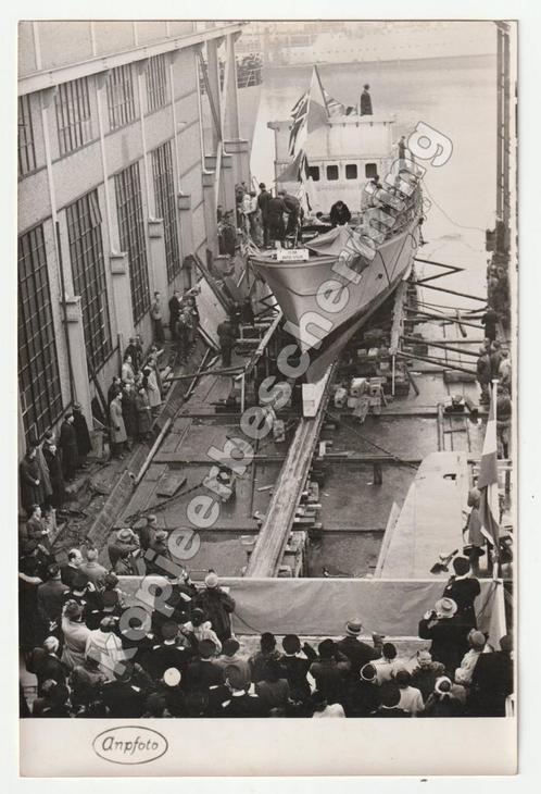Tewaterlating Hr. Ms. Balder marine Rijkswerf Den Helder '54, Verzamelen, Scheepvaart, Gebruikt, Kaart, Foto of Prent, Motorboot