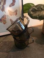 💝 Vintage retro set ARCOROC kopjes bruin rookglas, Huis en Inrichting, Ophalen of Verzenden, Effen, Kop(pen) en/of Schotel(s)