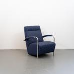 2x Leolux Scylla Fauteuil Hoog Blauw Stof - Rondjesmotief, Huis en Inrichting, Fauteuils, Metaal, 75 tot 100 cm, Ophalen of Verzenden