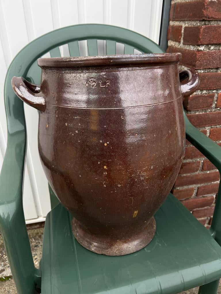 Antieke Franse confitpot steengoed 19e eeuw decoratief 50 cm, Ophalen