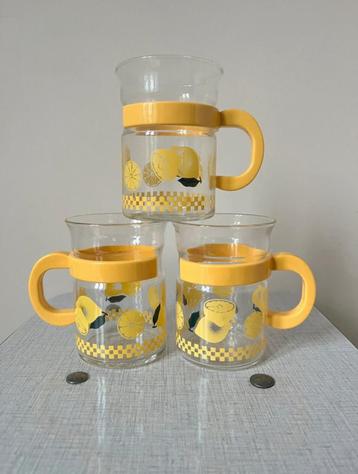 Set van 3 vintage (thee)glazen, 7,5x10cm. 90s retro citroen beschikbaar voor biedingen