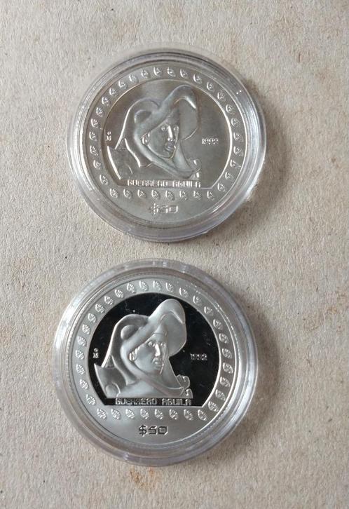 2x 1/2 oz Zilver Libertad Eagle Warrior 1992 BU en Proof, Postzegels en Munten, Edelmetalen en Baren, Zilver, Ophalen of Verzenden