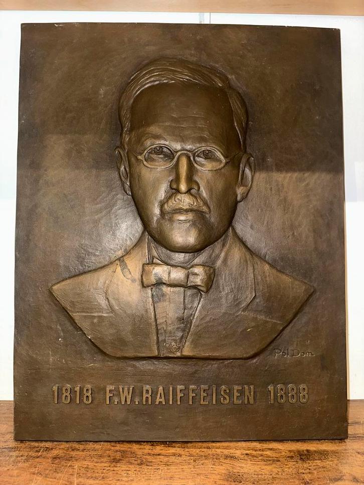 Bronzen Plaquette F.W. Raiffeisen 1818-1888, Antiek en Kunst, Kunst | Beelden en Houtsnijwerken, Ophalen of Verzenden