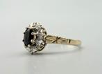 Gouden Vintage ring edelsteen saffier en diamant. 2025/499., Sieraden, Tassen en Uiterlijk, Ringen, ., Zwart, Ophalen of Verzenden