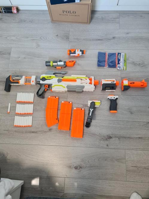 Nerf Modulus ECS-10 + Alle Attachments, Antiek en Kunst, Antiek | Speelgoed, Ophalen of Verzenden