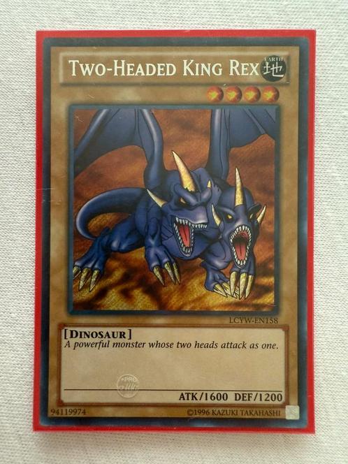 Two-Headed King Rex yugioh Secret Rare, Hobby en Vrije tijd, Verzamelkaartspellen | Yu-gi-Oh!, Nieuw, Losse kaart, Foil, Verzenden