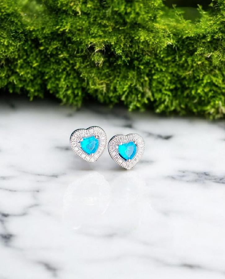 Zilver 925 oorstekers in hart met sprankelende zirkonias, Sieraden, Tassen en Uiterlijk, Oorbellen, Nieuw, Knopjes of Stekers