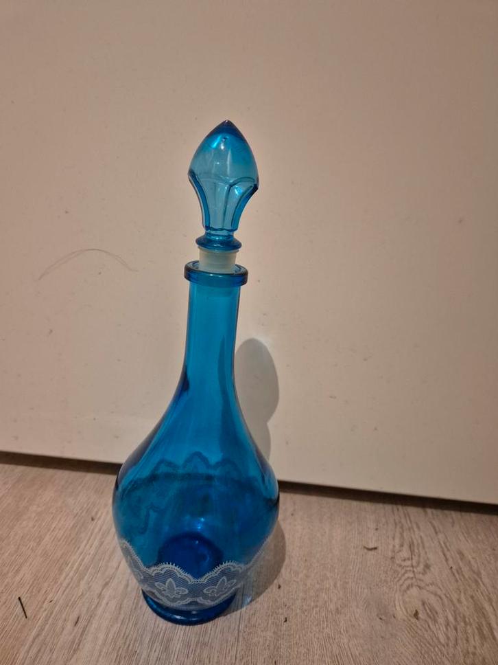 Vintage Blauw-Turquoise Glazen Karaf, Made in Belgium, Antiek en Kunst, Antiek | Glas en Kristal, Ophalen
