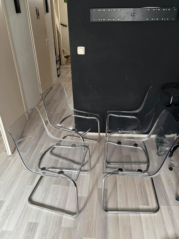 4x Transparante IKEA Tobias stoelen, Tuin en Terras, Tuinstoelen, Gebruikt, Ophalen