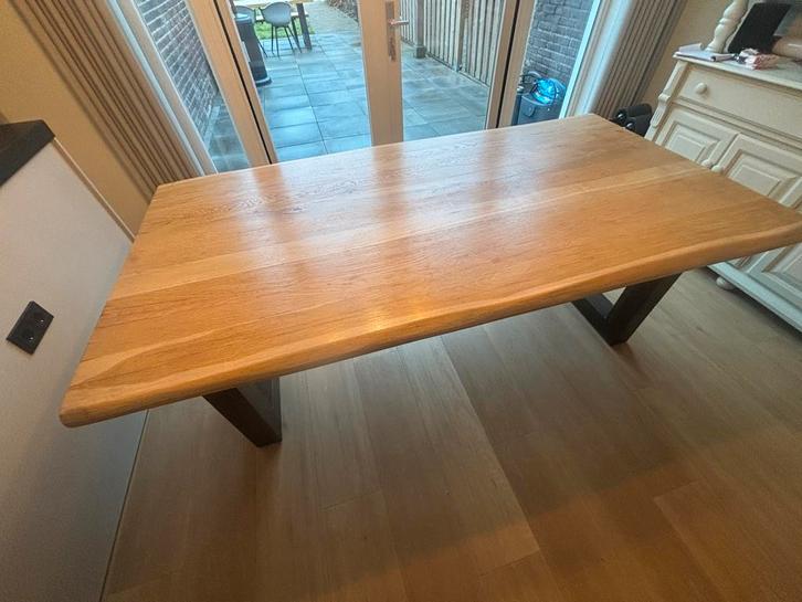 Eiken tafelblad met stalen U poten 10x10cm, Huis en Inrichting, Tafels | Eettafels, Nieuw, 100 tot 150 cm, 150 tot 200 cm, Vier personen