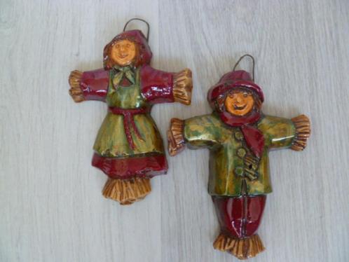 2 Vogelverschrikker poppetjes van brooddeeg. Man/vrouw set., Tuin en Terras, Tuinwanddecoratie, Zo goed als nieuw, Ophalen of Verzenden