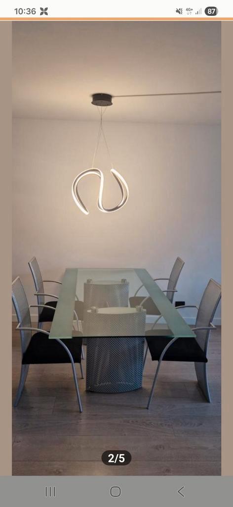 Design Glazen eettafel met RVS stoelen, Huis en Inrichting, Tafels | Eettafels, Ophalen of Verzenden