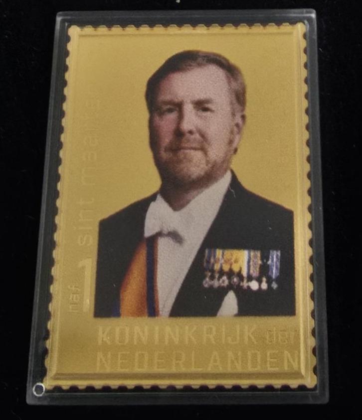 Gouden postzegel Koning Willem-Alexander (Sint Maarten), Postzegels en Munten, Postzegels | Nederland, Postfris, Na 1940, Ophalen of Verzenden
