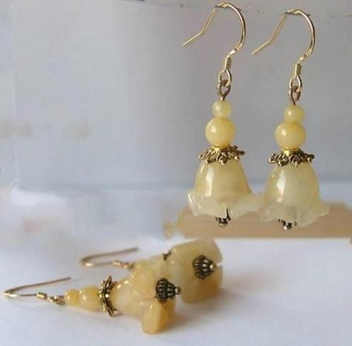Oorbellen Lelietje-van-dalen gesneden uit natuurlijke gelige, Sieraden, Tassen en Uiterlijk, Oorbellen, Nieuw, Overige materialen