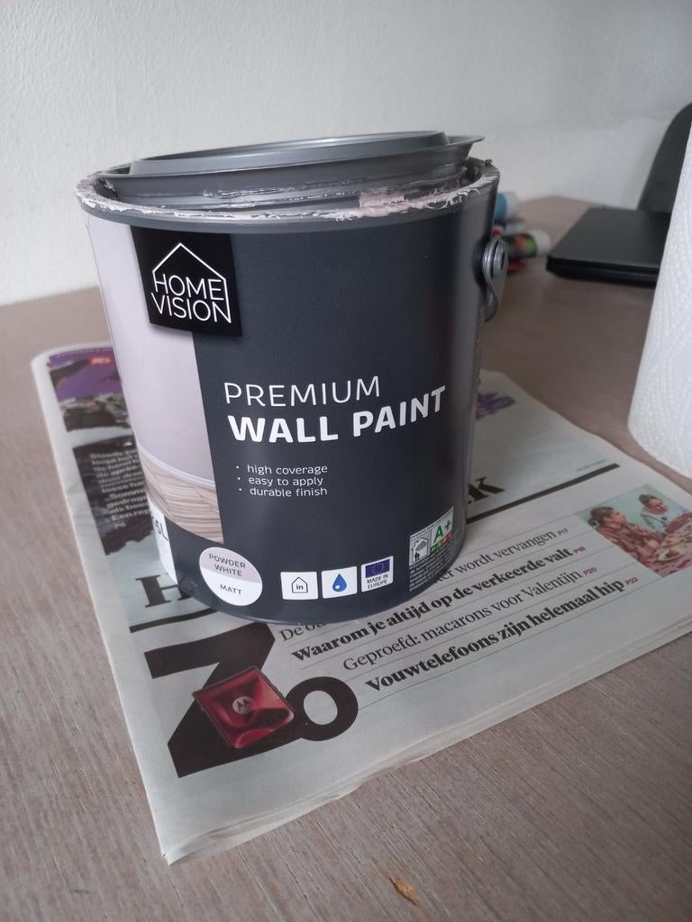 Muurverf  kleur Powder White, Gebruikt, Wit, Ophalen of Verzenden, Verf