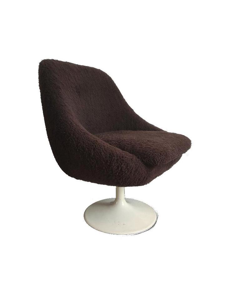 Super gaaf vintage tulip voet draaibaar teddy stoeltje, Huis en Inrichting, Stoelen, Gebruikt, Eén, Metaal, Stof, Bruin, Ophalen