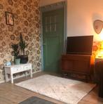 Hoogpolig vloerkleed créme met zwart geruit., Huis en Inrichting, 100 tot 150 cm, Crème, Bohemian, Ophalen of Verzenden