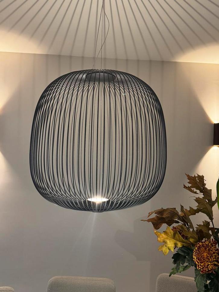 Foscarini Spokes 2 Midi MyLight Hanglamp Zwart, Huis en Inrichting, Lampen | Hanglampen, Zo goed als nieuw, Minder dan 50 cm, Metaal