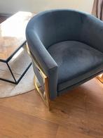 Velourse Stoel/ fauteuil. Staal Blauw goud onderstel, Huis en Inrichting, Ophalen, Zo goed als nieuw, 75 tot 100 cm, 50 tot 75 cm
