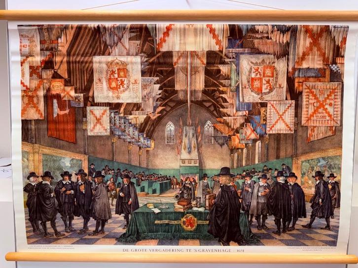 Historische schoolplaat Den Haag 1651, Antiek en Kunst, Antiek | Schoolplaten, Geschiedenis, Ophalen of Verzenden