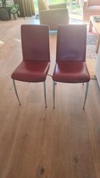6 nette rode leren eetkamerstoelen., Ophalen, Zo goed als nieuw