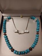 Vintage zilveren ketting met turkoois beads 50cm, Sieraden, Tassen en Uiterlijk, Antieke sieraden, Ophalen of Verzenden