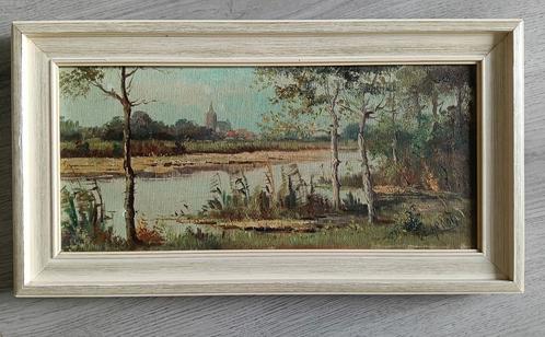 De Groot - Riviergezicht met zicht op een dorpje - 1930, Antiek en Kunst, Kunst | Schilderijen | Klassiek, Ophalen of Verzenden