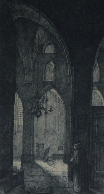 Anton Pieck - grote ets: St Joris kerk Amersfoort beschikbaar voor biedingen