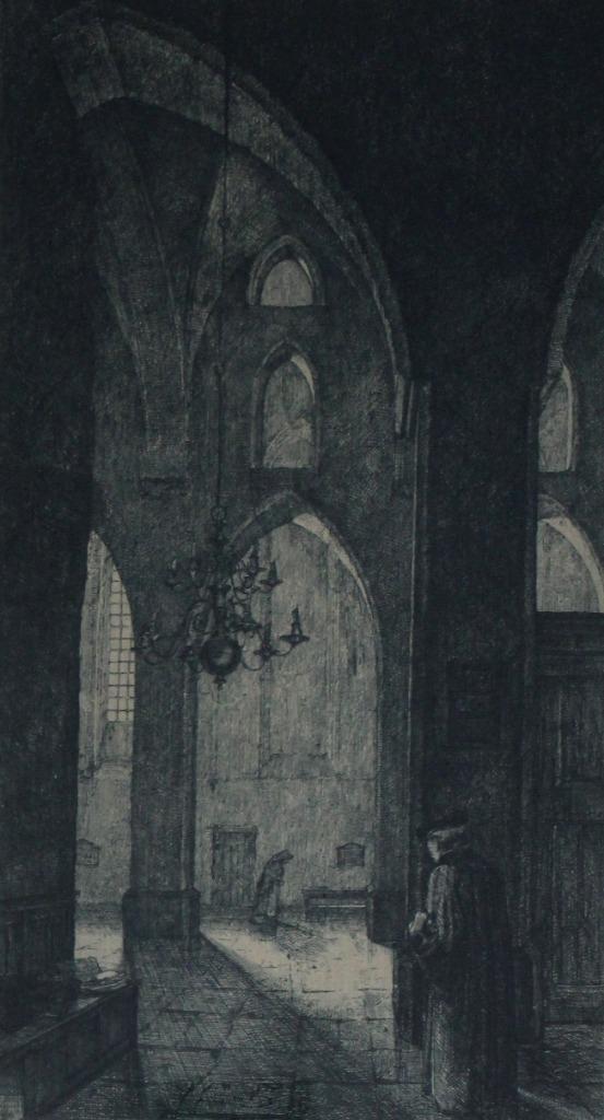 Anton Pieck - grote ets: St Joris kerk Amersfoort, Antiek en Kunst, Kunst | Etsen en Gravures, Ophalen of Verzenden