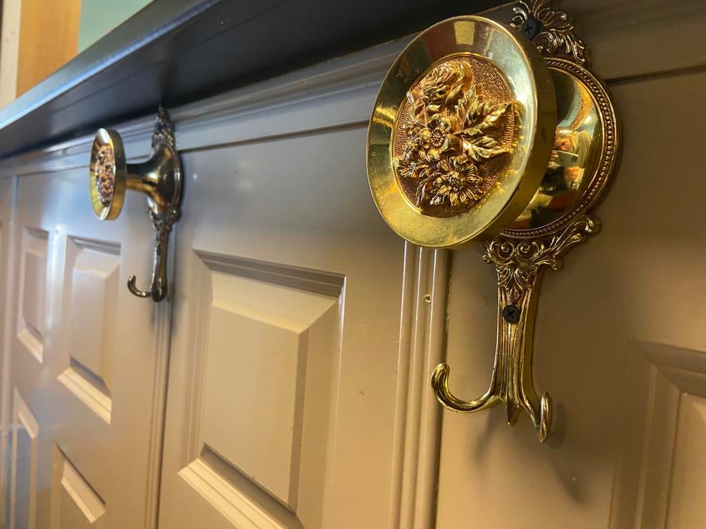 4 Goudkleurige grote kapstokhaken bloem  - hotel chique, Huis en Inrichting, Woonaccessoires | Kapstokken, Wandhaken, Ophalen of Verzenden