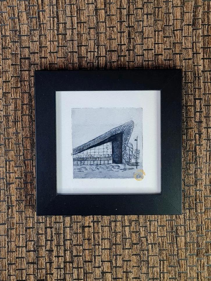Ets Station Rotterdam Centraal 10x10 cm, inclusief lijst, Huis en Inrichting, Woonaccessoires | Schilderijen, Tekeningen en Foto's