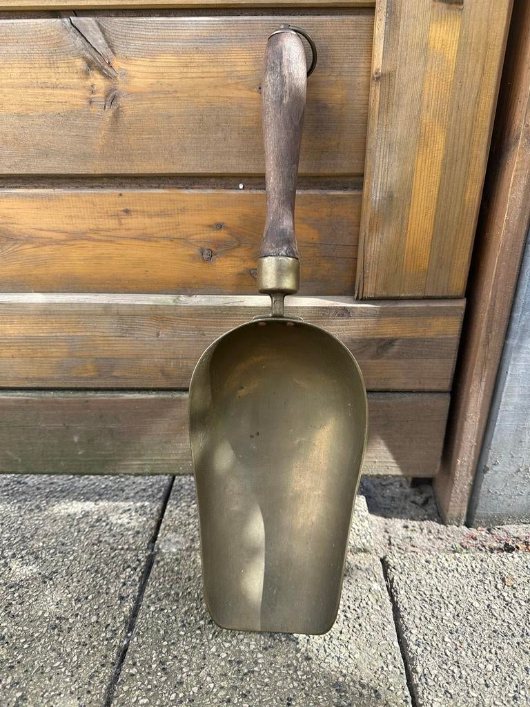 Antieke Koperen Schep met Houten Handvat, Ophalen, Koper