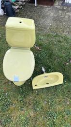 Retro, vintage groene toilet en wastafel met kraan, Ophalen, Gebruikt, Toilet