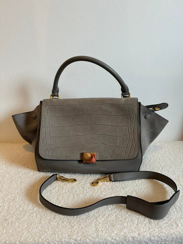 Celine trapeze tas grijs, Sieraden, Tassen en Uiterlijk, Tassen | Damestassen, Ophalen of Verzenden, Zo goed als nieuw, Grijs