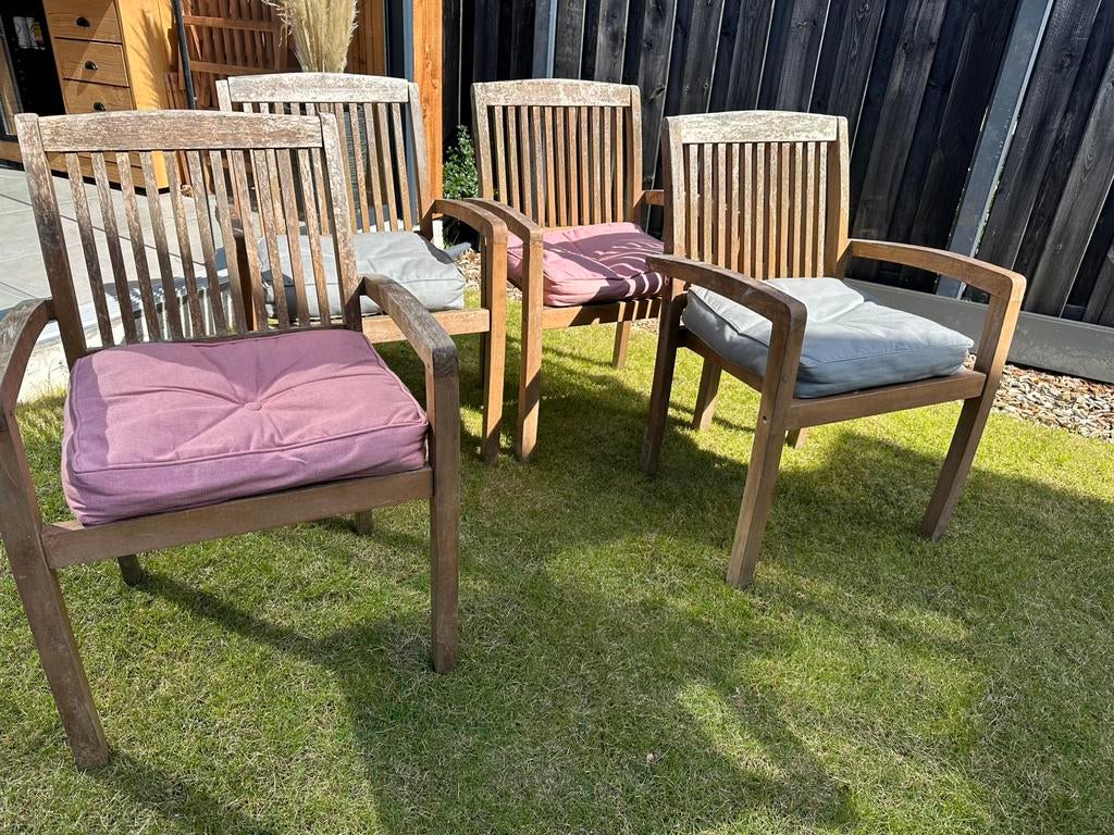 Houten tuinstoelen 4 st., Ophalen, Zo goed als nieuw, Teakhout