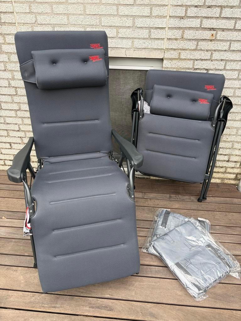 2 Crespo relaxstoelen Air de Luxe AP/242-AD-86 grijs, Caravans en Kamperen, Kampeermeubelen, Ophalen, Nieuw, Campingstoel