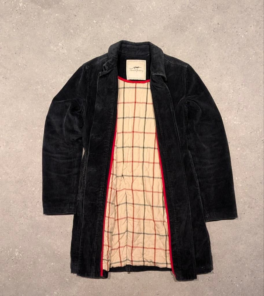 Vintage Thomas Burberry Corduroy Jas | Maat S, Kleding | Heren, Jassen | Winter, Zwart, Ophalen of Verzenden, Zo goed als nieuw