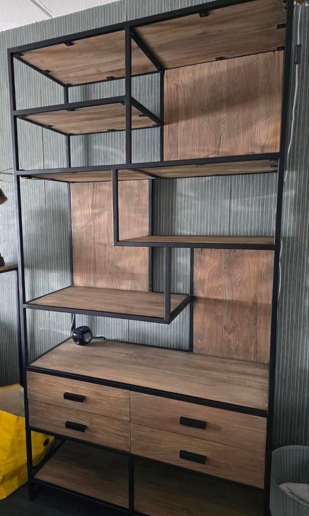 Grote industriële vakkenkast met 4 laden, Met plank(en), Gebruikt, 100 tot 150 cm, 200 cm of meer