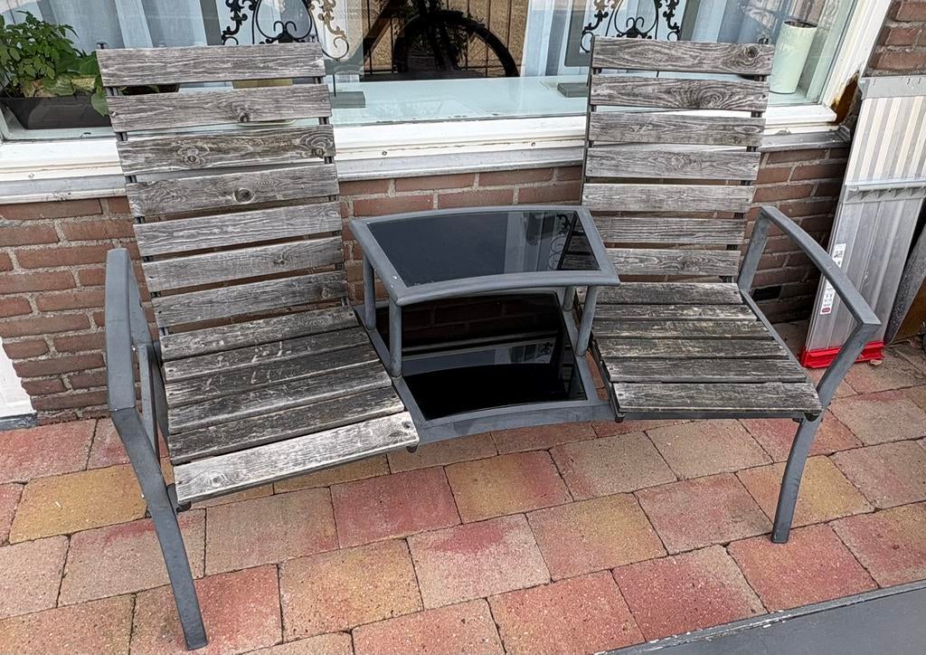 Tuinstoel setje, Tuin en Terras, Tuinsets en Loungesets, 2 zitplaatsen, Gebruikt, Bijzettafel, Ophalen of Verzenden